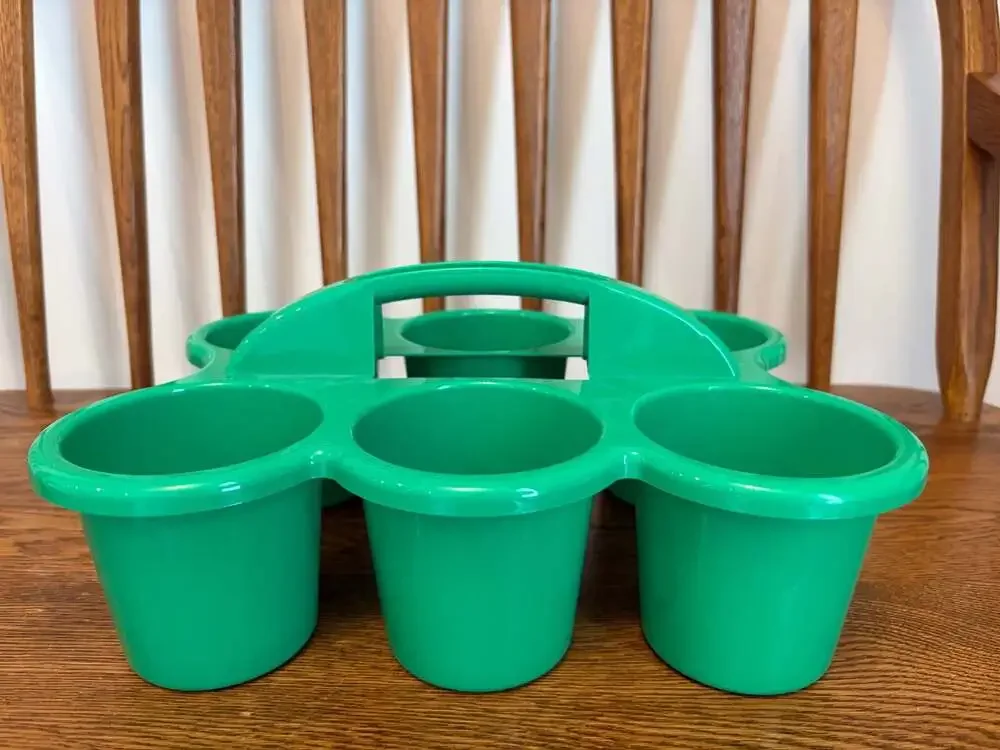 Green Plastic Six-Cup Caddy Beverage Carrier